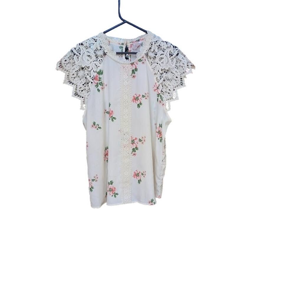 No Boundaries Floral Print Crochet Lace Short Sleeves Top Size XXL (19)